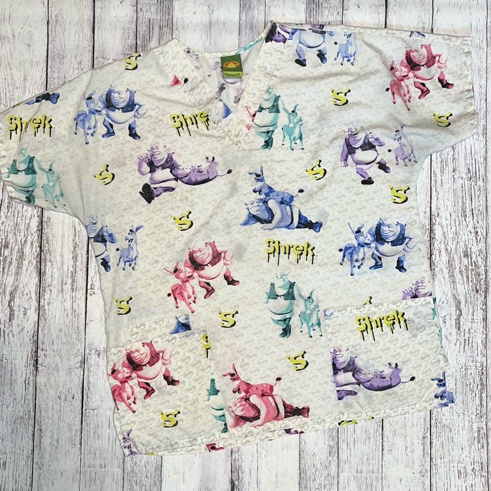 Shrek Character Print Medical Scrub Top